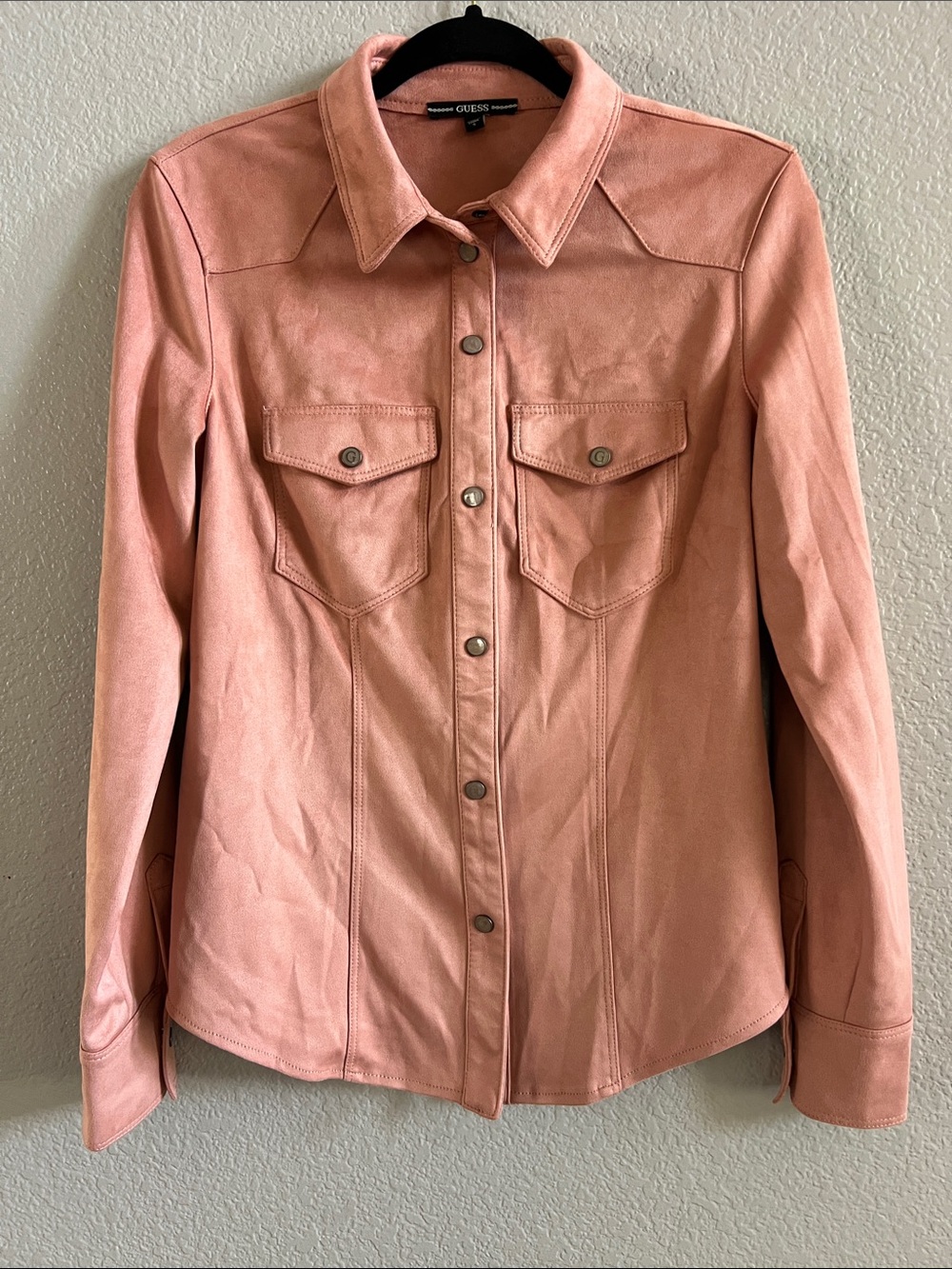 GUESS Dusty Rose Faux-Suede Button Front Shirt Jacket Size S